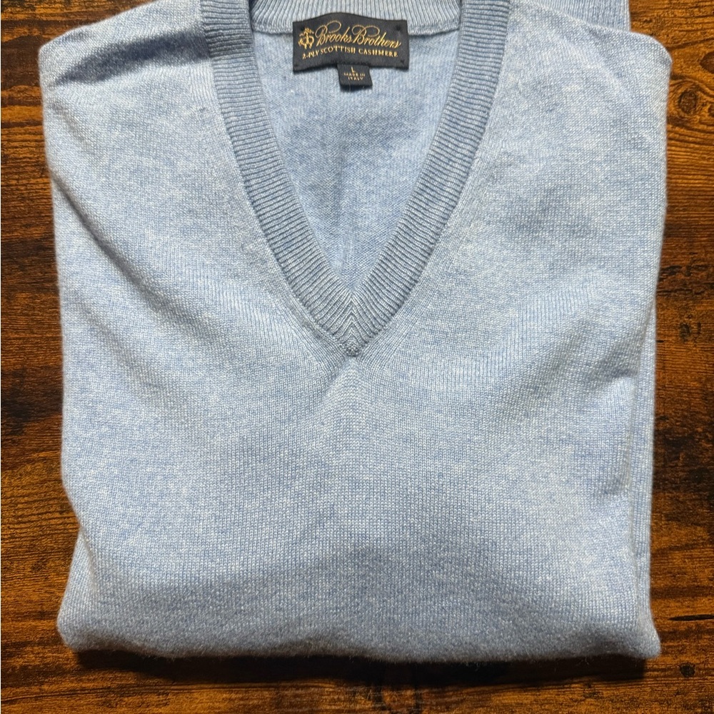 Brooks Brothers Sky Blue V-Neck Sweater
